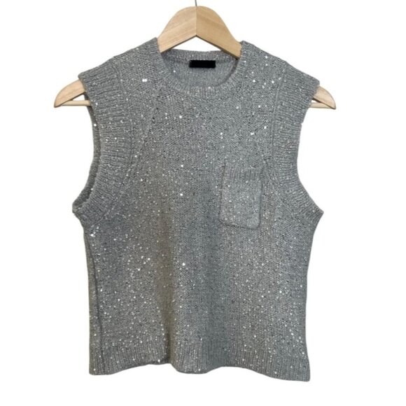 ATM Anthony Thomas Melillo Sequin Sweater Size Medium Gray Alpaca Wool Blend - Picture 1 of 6